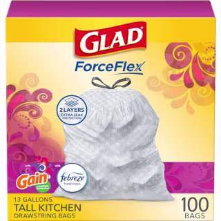 Glad Trash Bags, ForceFlex Tall Kitchen Drawstring Garbage Bags