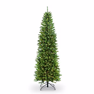 Puleo International 7.5-Foot Pre-Lit Fraser Fir Pencil Artificial Christmas Tree