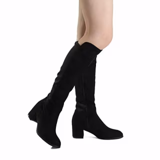Women's Black Knee High Stretchy Fashion Boots