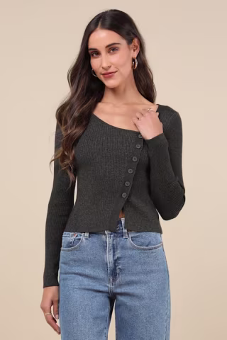 Lulu's Asymmetrical Button-Front Sweater Top