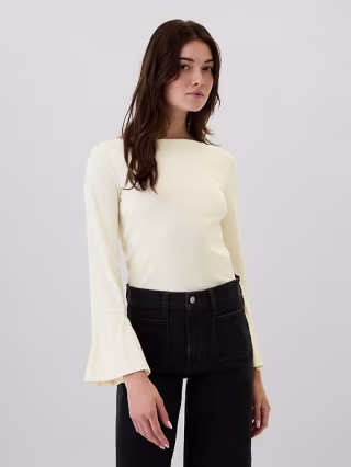 GAP Ribbed Boatneck Bell Sleeve T-Shirt