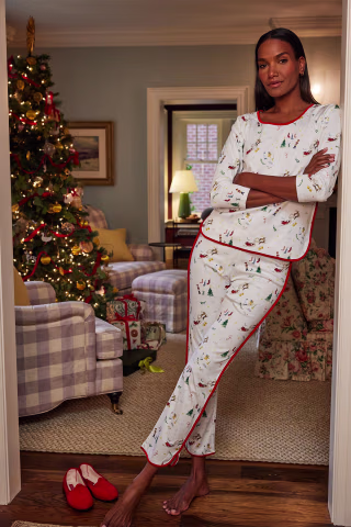 Lake Pajamas Pima Long-Long Set in Night Before Christmas