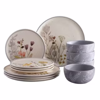 12-piece Delicate Floral Design Ceramic Dinnerware Set