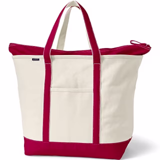 Lands' End Natural Zip Top Canvas Tote Bag Natural/deep Scarlet Medium