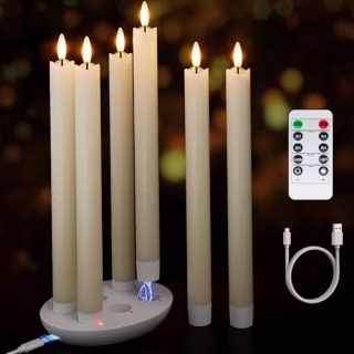 Patiphan Rechargeable Flameless Taper Candles with Charging Station, 6 Pcs Real Wax