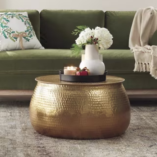 Calluna 30 in. Gold Round Metal Coffee Table