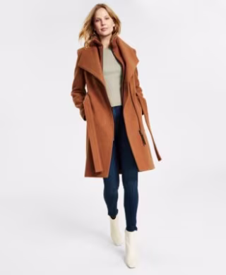 Wool Blend Belted Wrap Coat