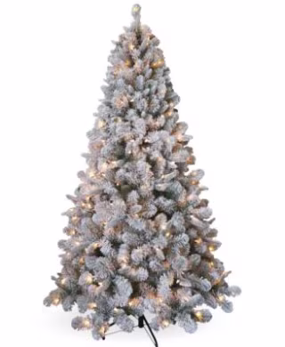 6.5' Feel Real Snowy Mixed Pine Tree with Clear Lights
