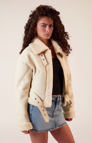 Sherpa Faux Leather Bomber Jacket
