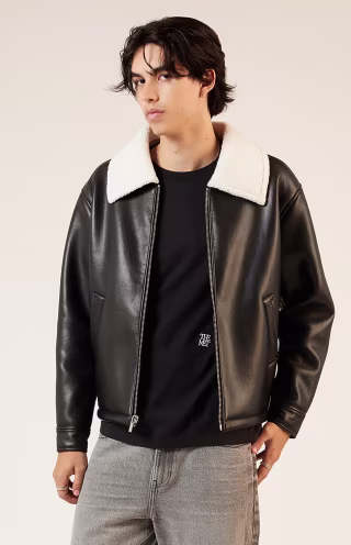 Sherpa Collar Faux Leather Jacket