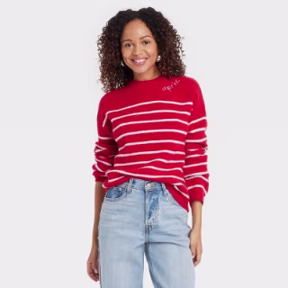 Holiday Crewneck Pullover Sweater Burgundy