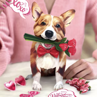Freshcut Paper Valentine's Day Corgi Pop-Up Card