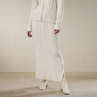 Lilysilk Cable Knit Wool Maxi Skirt
