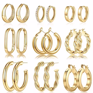 Gold Hoop Earrings (9 Pairs)
