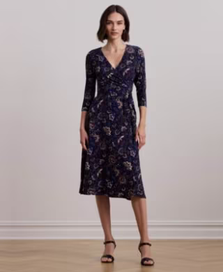 Women's Floral Surplice Stretch Jersey Dress
