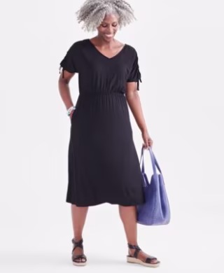 Women's V-Neck Ruched-Sleeve Dress