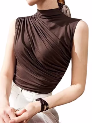 Women's Ruched Mock Turtleneck Sleeveless Top