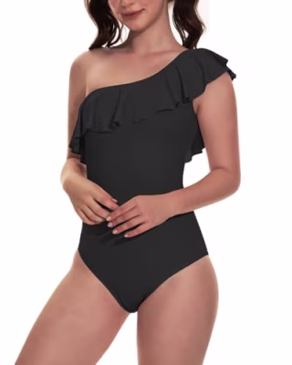 Beautikini Period Swimwear One Shoulder Ruffle Suit