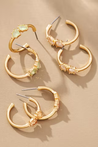 Double Stone Midi Hoop Earrings