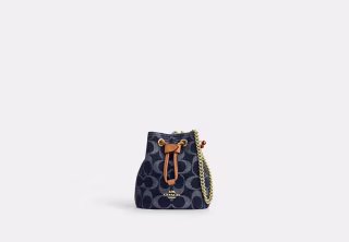 Drawstring Wristlet In Signature Denim
