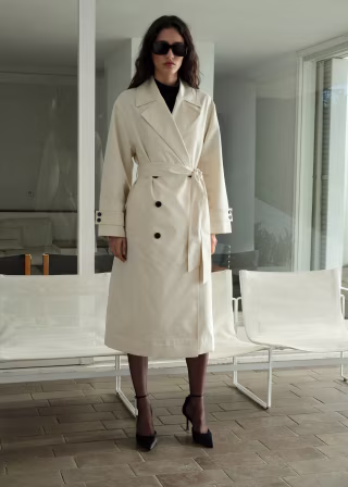Long Oversized Double-Breasted Trench Coat