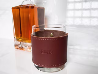 Monogrammed Leather Rocks Glass Cover
