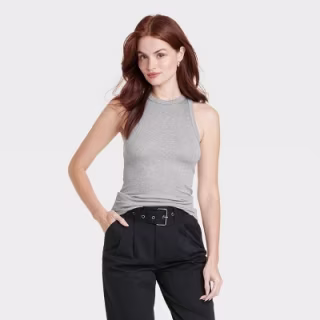 Slim Fit Ribbed High Neck Tank Top