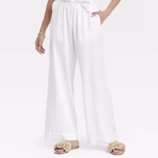 Mid-Rise Wide Leg Linen Pull-On Pants