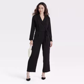 Long Sleeve Wrap Front Jumpsuit