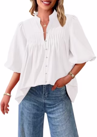 Prettygarden Short Lantern Sleeve Loose Fit Summer Top