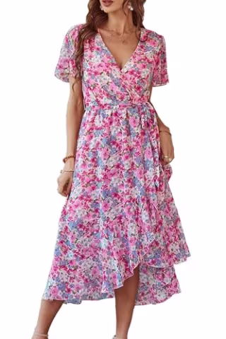 Pretty Garden Floral Wrap Dress