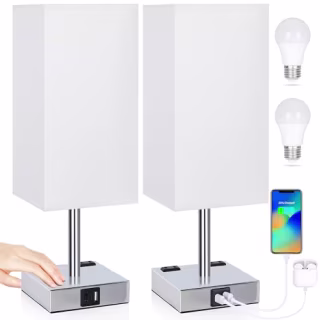 Touch Bedside Lamp with Charge Ports (Set of 2)