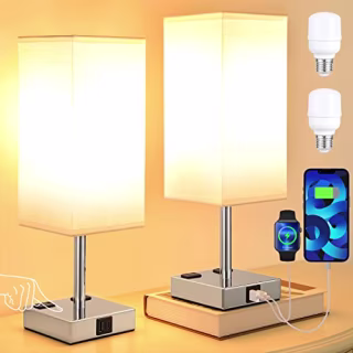 Touch Nightstand Lamp with Charge Ports (Set of 2)