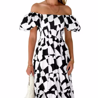 PrettyGarden Off the Shoulder Puff Sleeve Midi Dress
