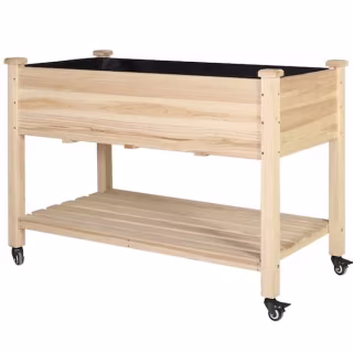Veikous Wooden Raised Garden Bed with Lockable Wheels