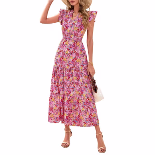 PrettyGarden Floral Cap Sleeve Midi Dress Cap Sleeve