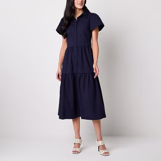 Short Sleeve Midi Fit + Flare Dress