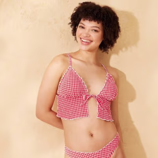 Textured Tie-Front Fly Away Tankini Top