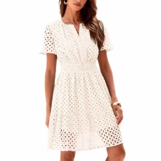 PrettyGarden Short Sleeve V-Neck Lace Dress