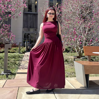 Halara Ribbed Boat Neck Asymmetric Flowy Maxi Dress