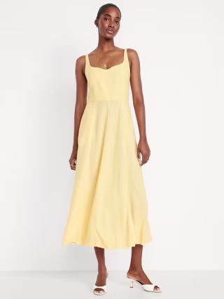 Old Navy Fit & Flare Sleeveless Linen-Blend Midi Dress