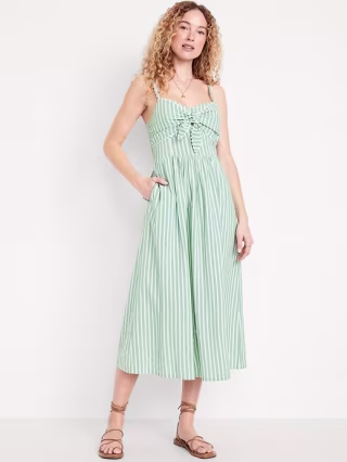Old Navy Fit & Flare Tie-Front Seersucker Midi Dress