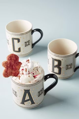 Anthropologie The Bistro Tile Stoneware Monogram Mug