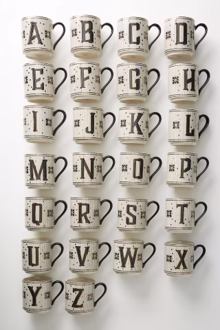 Anthropologie The Bistro Tile Stoneware Monogram Mug