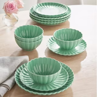 The Pioneer Woman Colette Scallop Stoneware Dinnerware Set (12 Count)