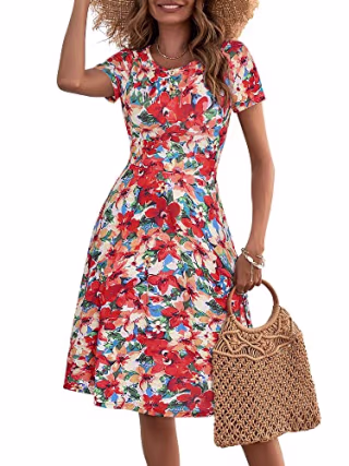 HuHot Short Sleeve Midi Flare A-line Dress