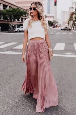 Ebossy Pleated Chiffon Maxi Skirt