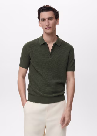 Openwork Cotton Knitte Polo Shirt