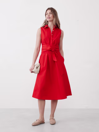 Banana Republic Factory Poplin Cross-Waist Midi Dress