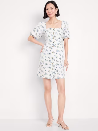 Old Navy Puff-Sleeve Linen-Blend Mini Dress